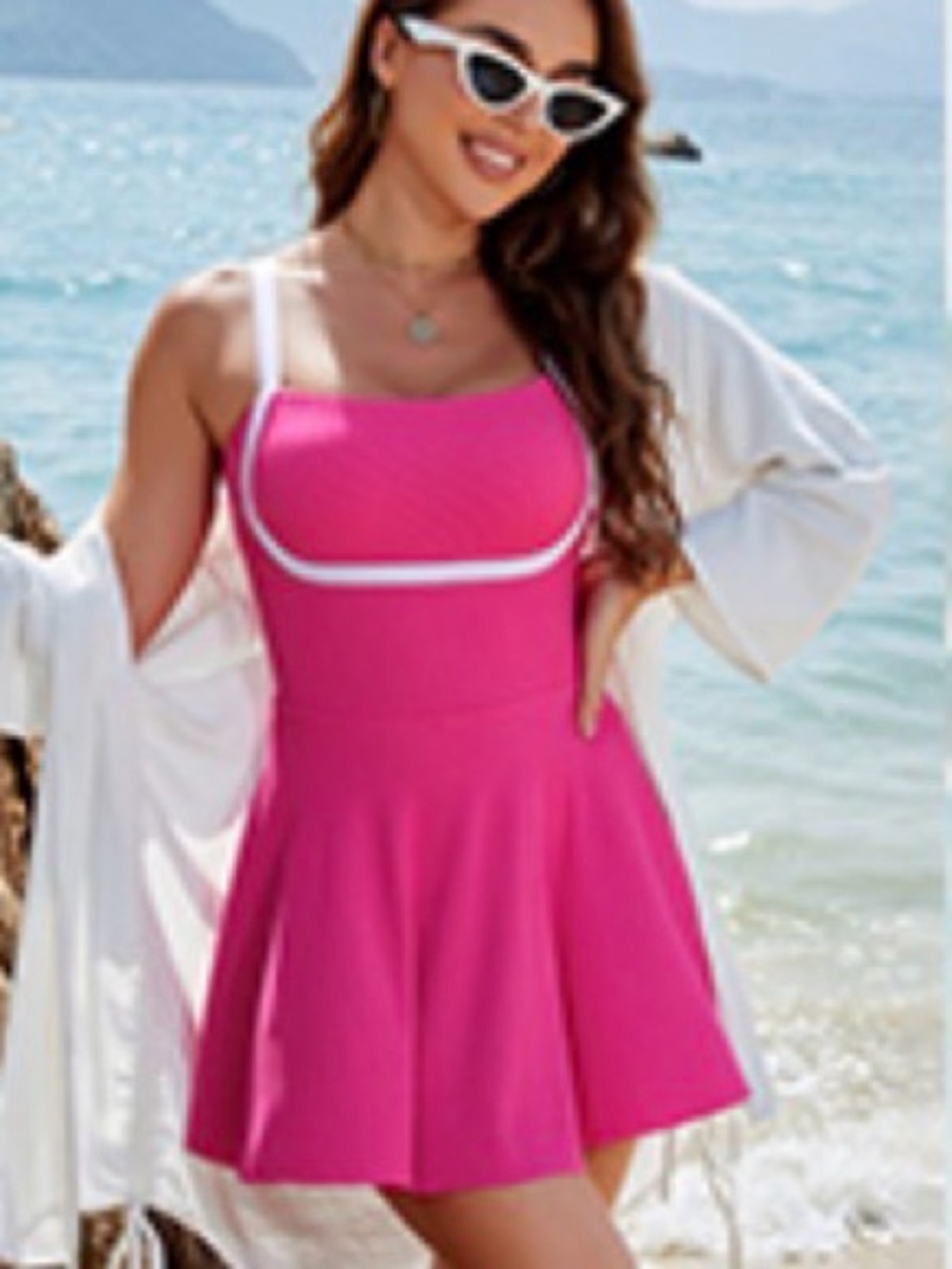 Sporty ribbed swimdress | colorblock one piece swimsuit | Size Large NWT